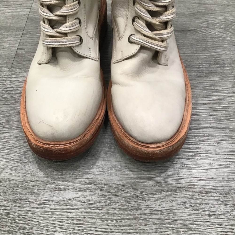 Free People Santa Fe Lace-Up Boots Ecru Leather EU 37 Distressed Western Combat - Picture 3 of 8